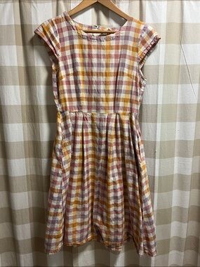 Casual Check Plaid Cotton Dress in Pink & Mustard